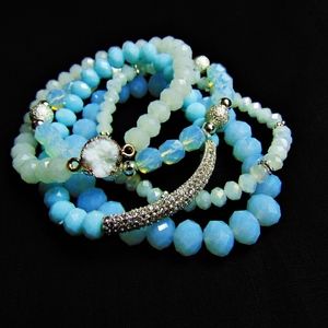 Crystal Bar & Druzy Stone Light Blue Bracelet